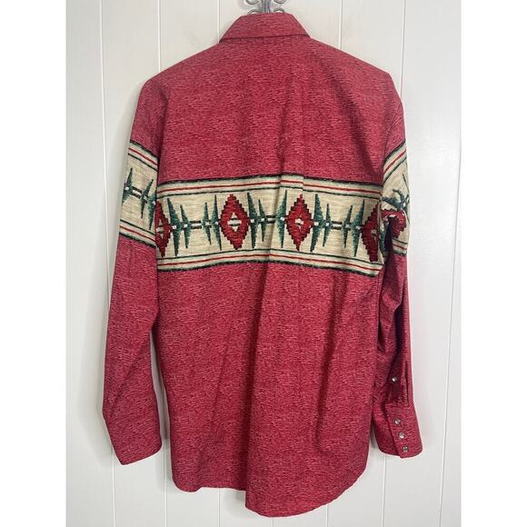 Vintage Roper Pearl Snap Aztec Red Long Sleeve Shirt Size Large - Picture 5 of 5